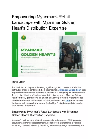 Empowering Myanmar's Retail Landscape with Myanmar Golden Heart's Distribution Expertise