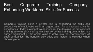 Best Corporate Training company