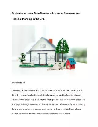 Strategies for Long-Term Success in Mortgage Brokerage and Financial Planning in the UAE