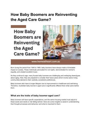 How Baby Boomers are Reinventing the Aged Care Game?