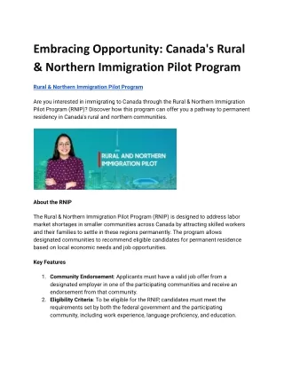 Canada's Rural & Northern Immigration Pilot Program