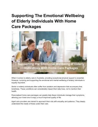 Supporting The Emotional Wellbeing of Elderly Individuals With Home Care Package