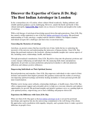 Best indian astrologer in london - Guru Ji Dr. Raj