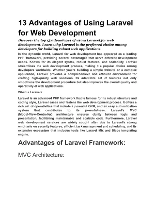 13 Advantages of Using Laravel for Web Development