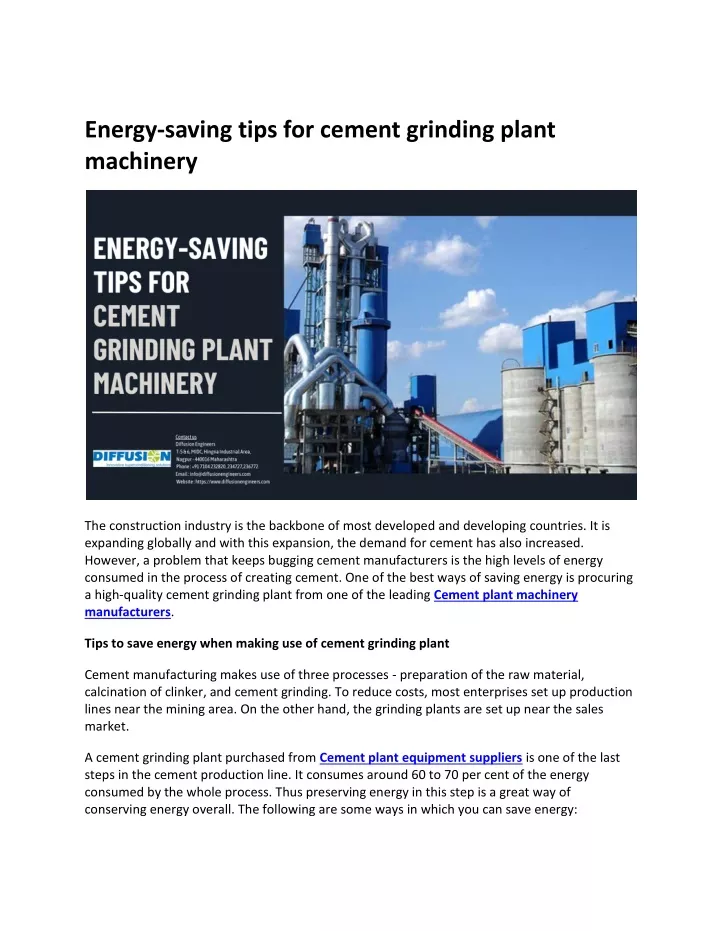 energy saving tips for cement grinding plant