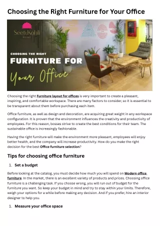 Choosing the Right Furniture for Your Office