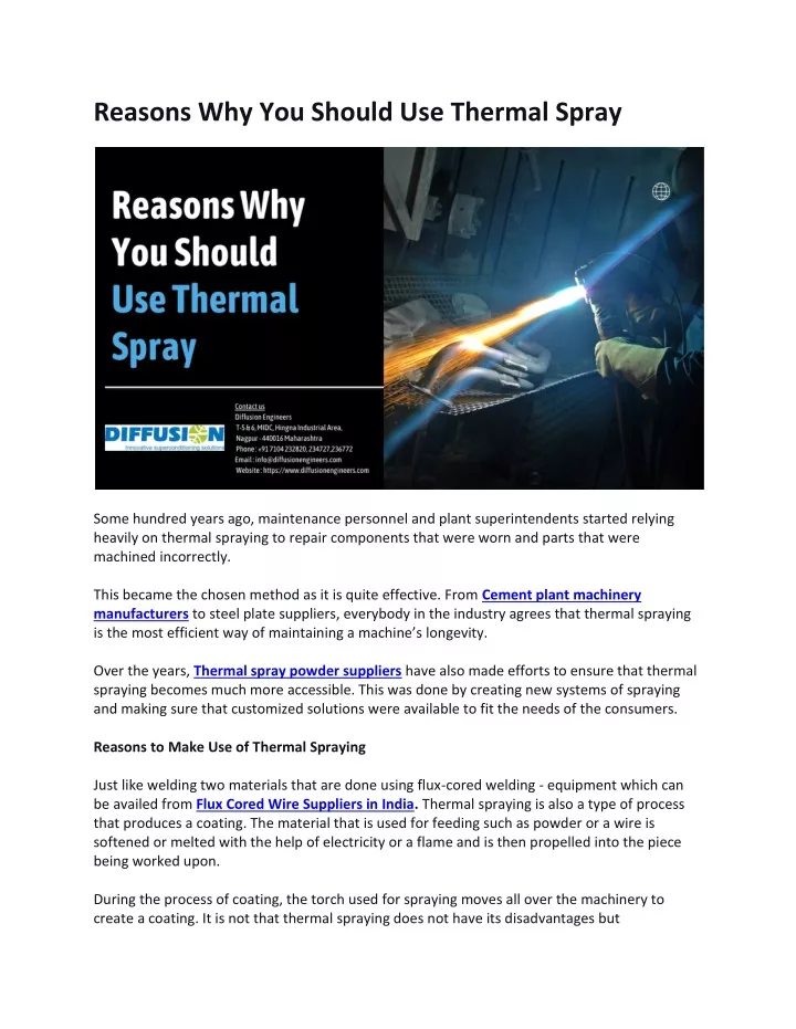 reasons why you should use thermal spray