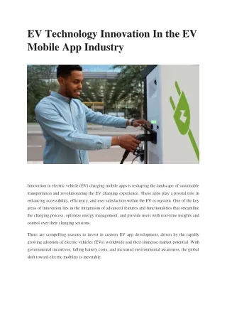 EV Technology Innovation In the EV Mobile App Industry