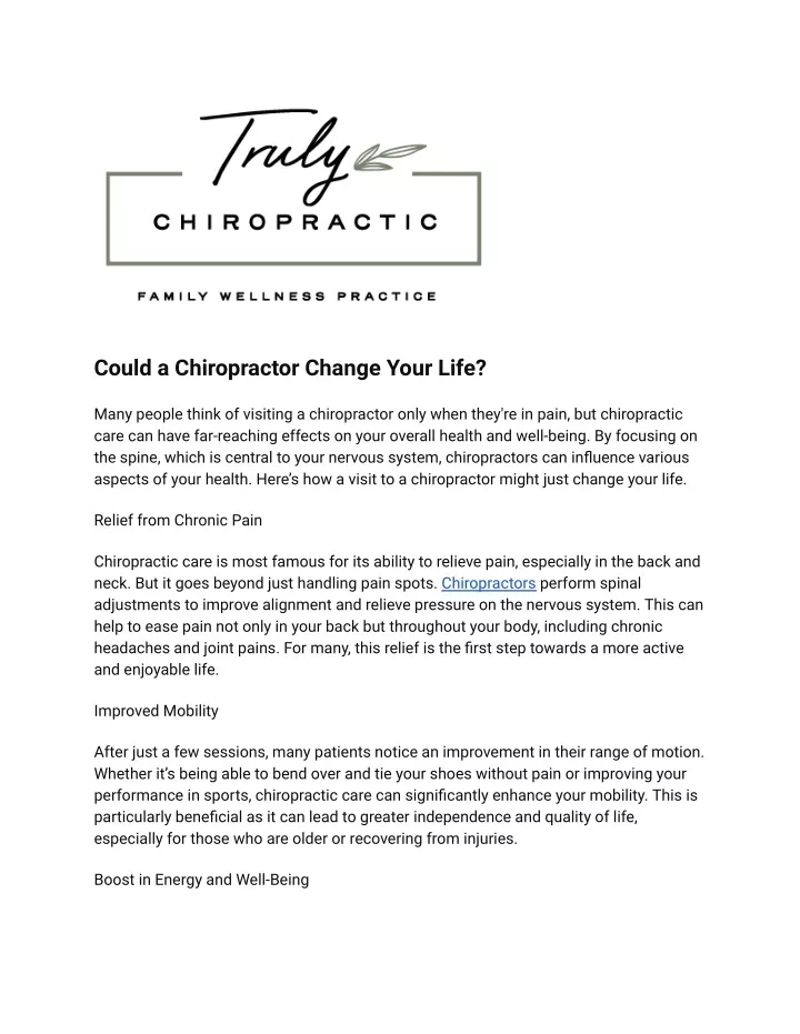 could a chiropractor change your life