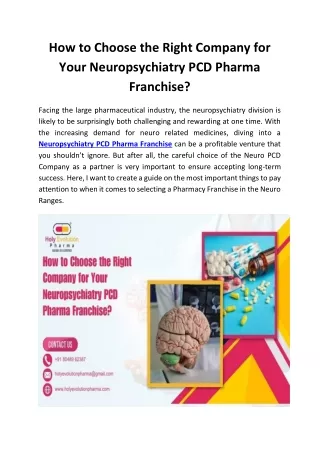 How to Choose Right Company for Your Neuropsychiatry PCD Pharma Franchise?