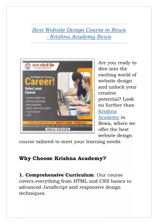 Best Website Design Course in Rewa - Krishna Academy Rewa