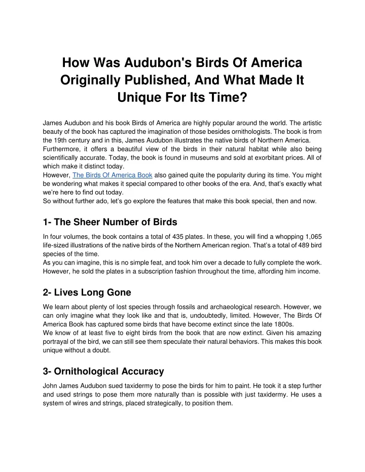 how was audubon s birds of america originally