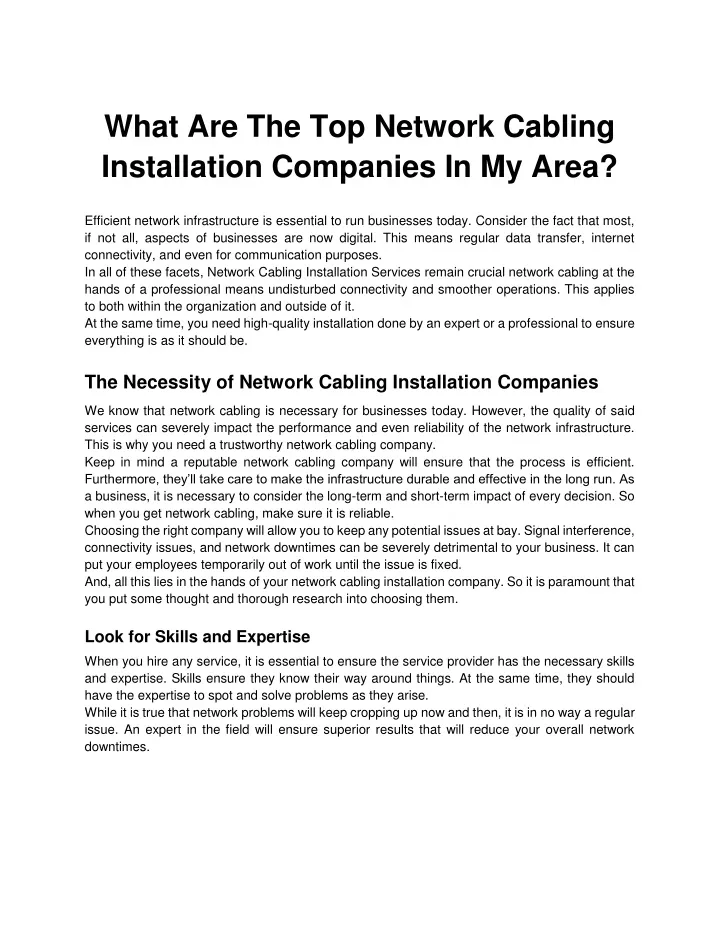 what are the top network cabling installation