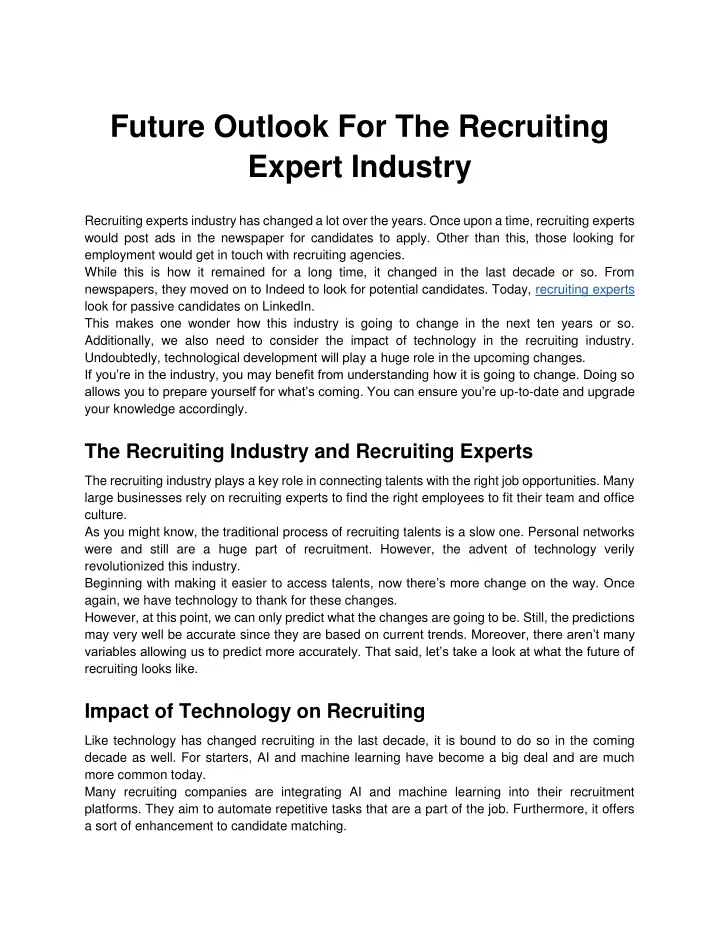 future outlook for the recruiting expert industry