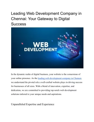 Leading Web Development Company in Chennai_ Your Gateway to Digital Success