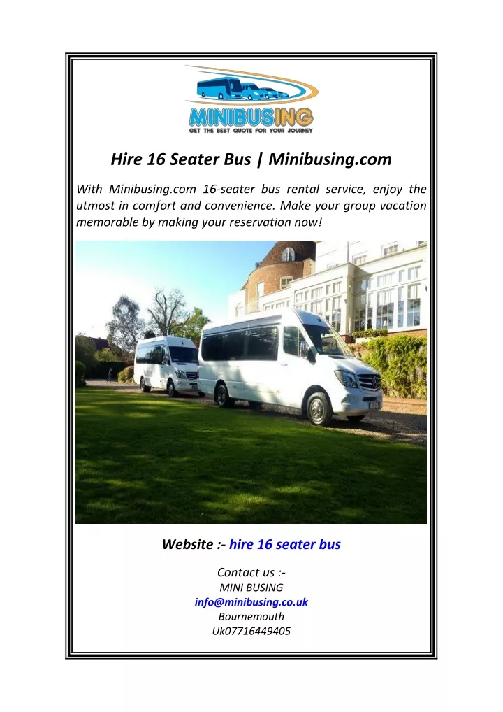 hire 16 seater bus minibusing com