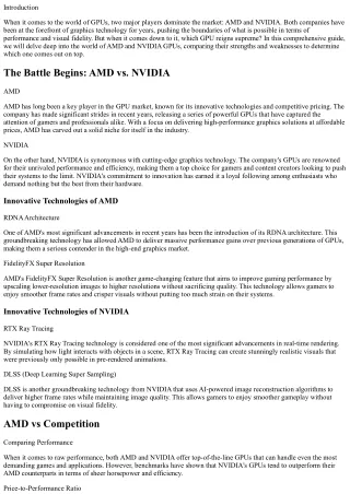Comparing AMD and NVIDIA: Which GPU Reigns Supreme?