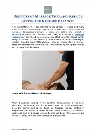 BENEFITS OF MASSAGE THERAPY REDUCE STRESS AND RESTORE BALANCE