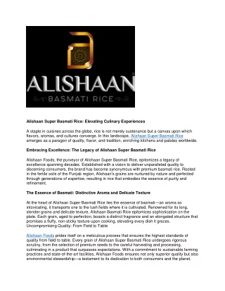 Alishaan Super Basmati Rice Elevating Culinary Experiences
