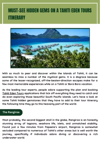 Explore the Tahiti Eden Tours