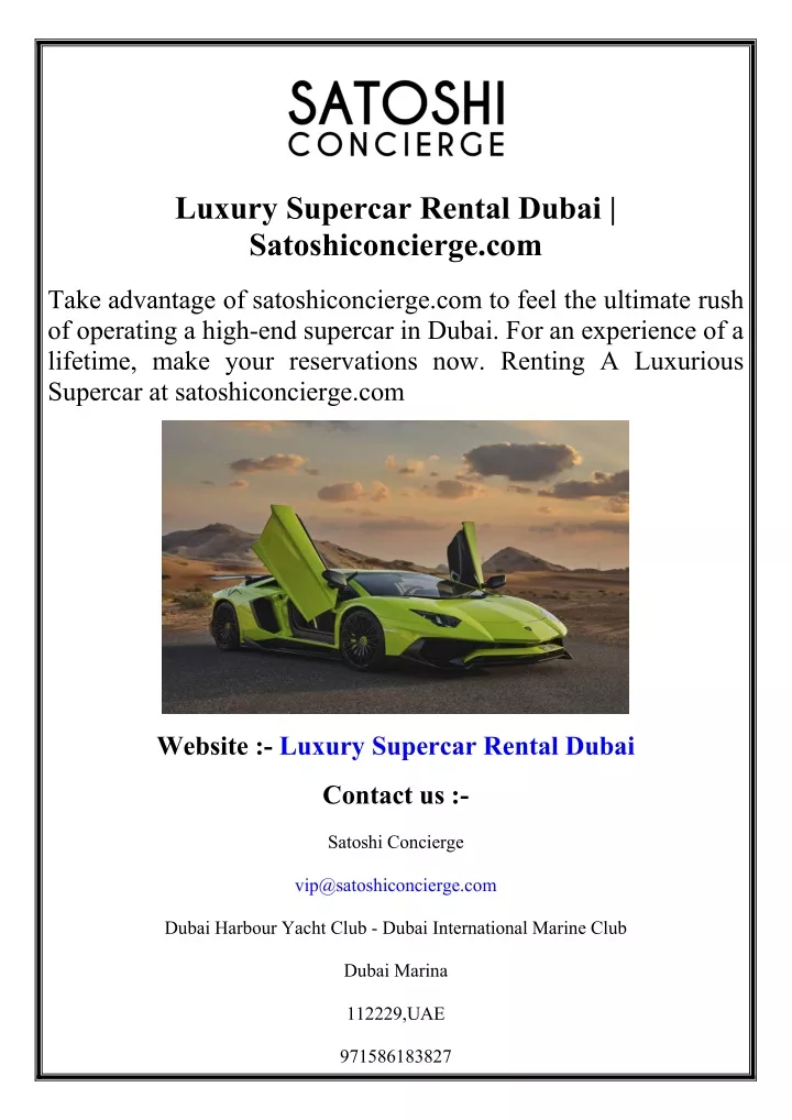 luxury supercar rental dubai satoshiconcierge com