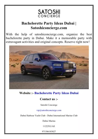 Bachelorette Party Ideas Dubai  Satoshiconcierge.com