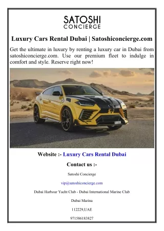 Luxury Cars Rental Dubai  Satoshiconcierge.com