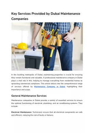 Key Services Provided by Dubai Maintenance Companies