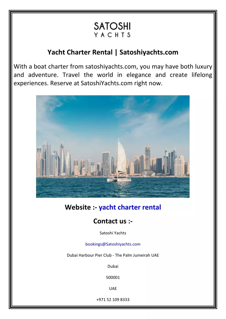 yacht charter rental satoshiyachts com