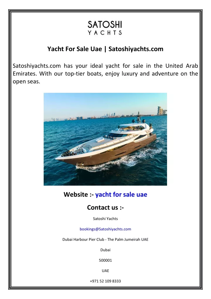 yacht for sale uae satoshiyachts com