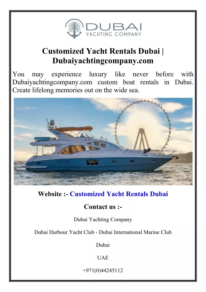 customized yacht rentals dubai