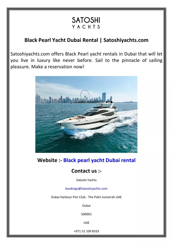 black pearl yacht dubai rental satoshiyachts com