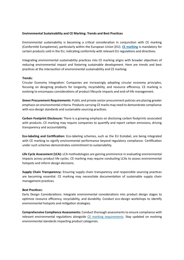 environmental sustainability and ce marking