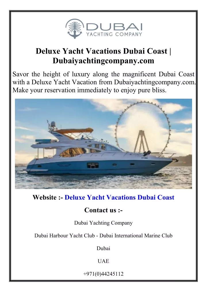 deluxe yacht vacations dubai coast