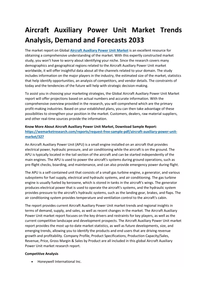 aircraft auxiliary power unit market trends