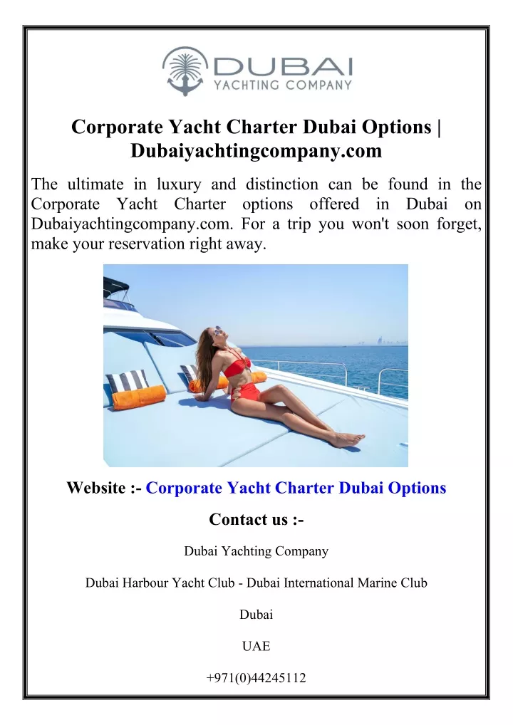 corporate yacht charter dubai options
