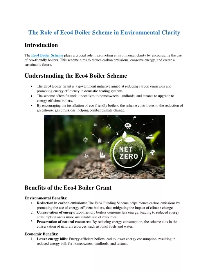 the role of eco4 boiler scheme in environmental