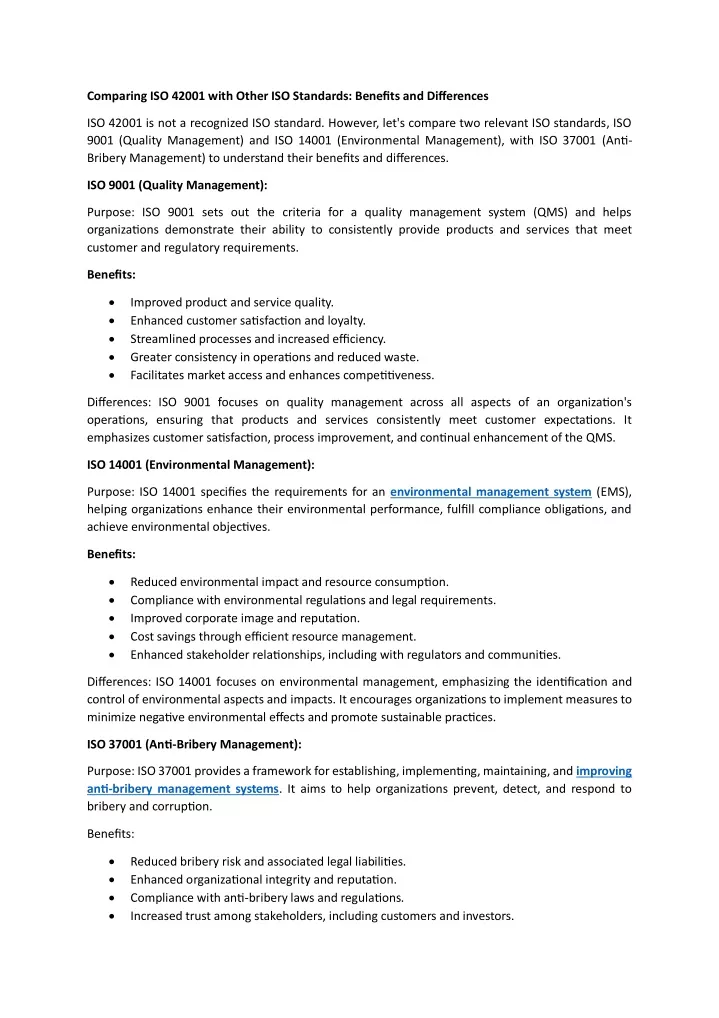 comparing iso 42001 with other iso standards