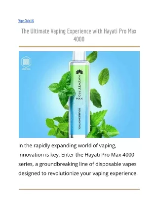 The Ultimate Vaping Experience with Hayati Pro Max 4000