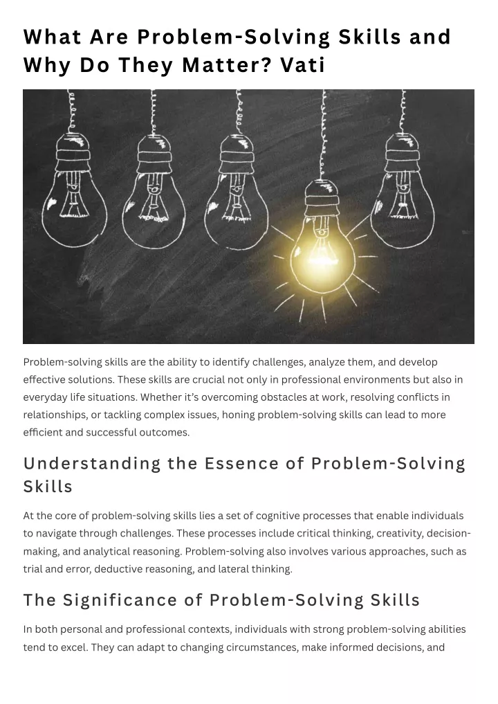what are problem solving skills and why do they