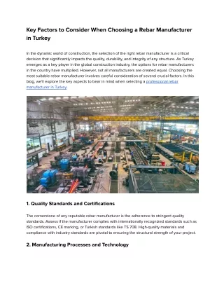 Key Factors to Consider When Choosing a Rebar Manufacturer in Turkey