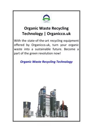 Organic Waste Recycling Technology  Organicco.uk