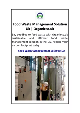 Food Waste Management Solution Uk  Organicco.uk