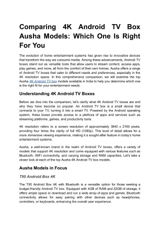 Comparing 4K Android TV Box Ausha Models: Which One Is Right For You