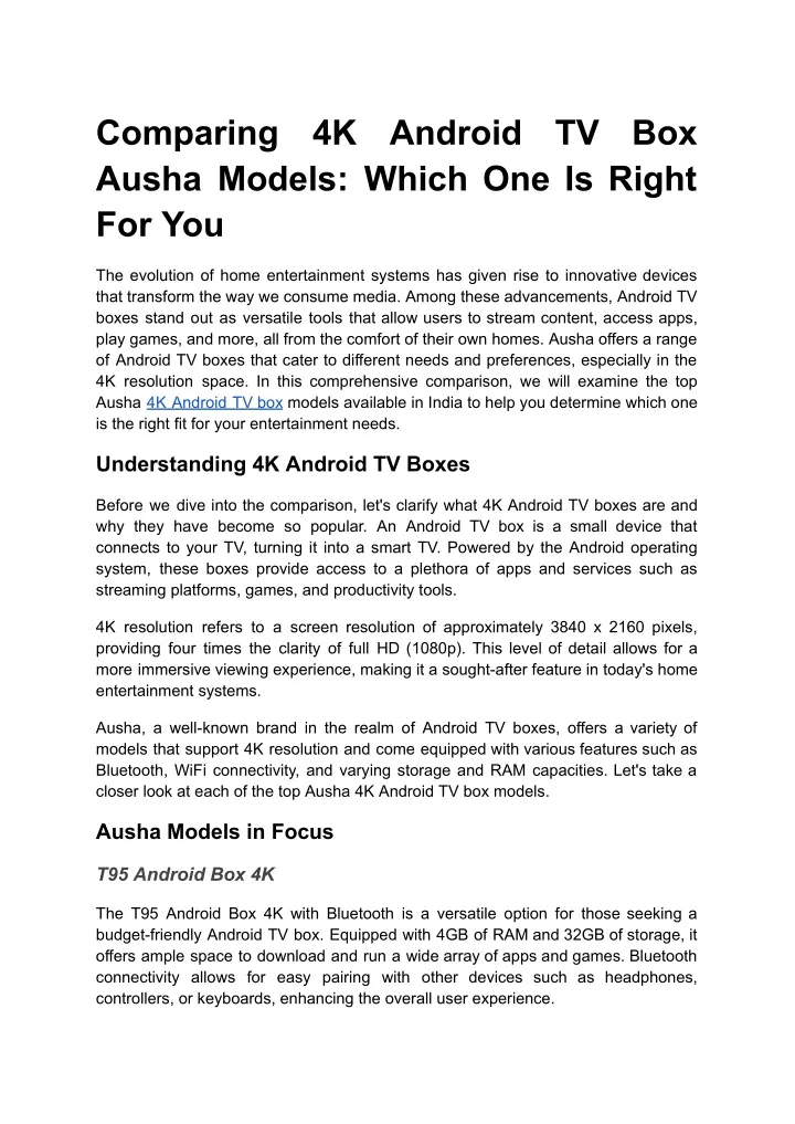 PPT - Comparing 4K Android TV Box Ausha Models_ Which One Is Right For ...