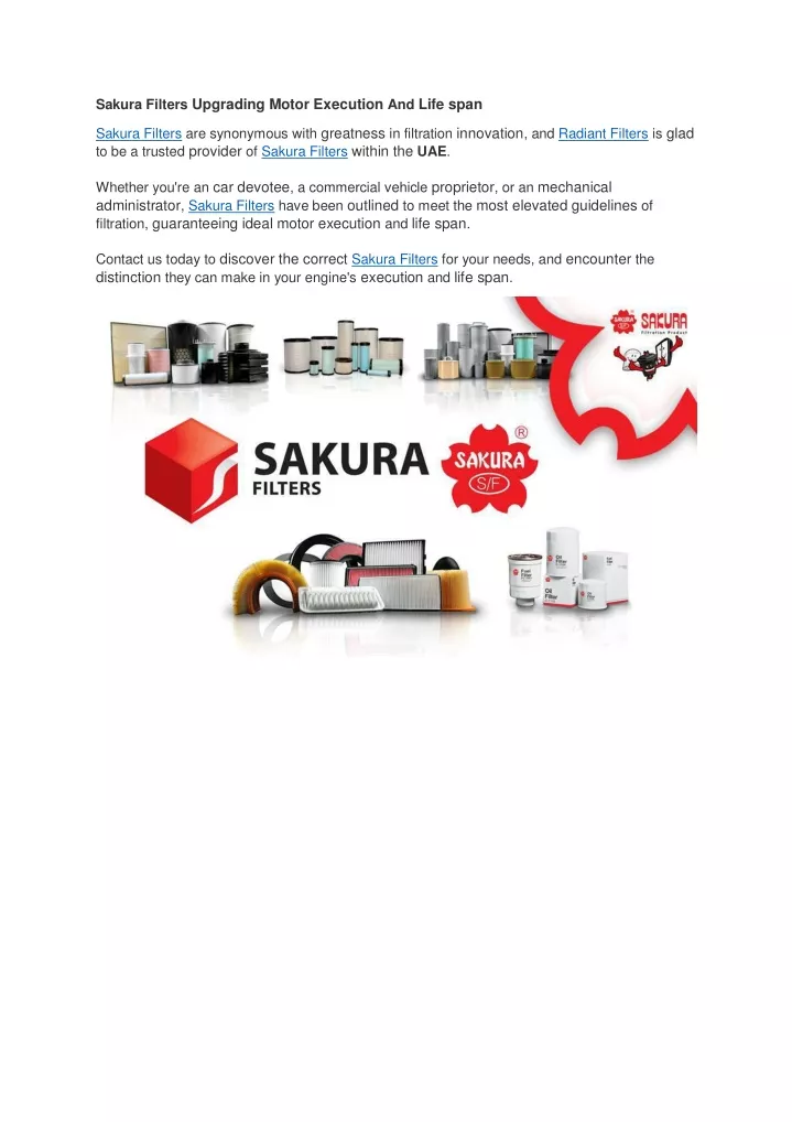sakura filters upgrading motor execution and life