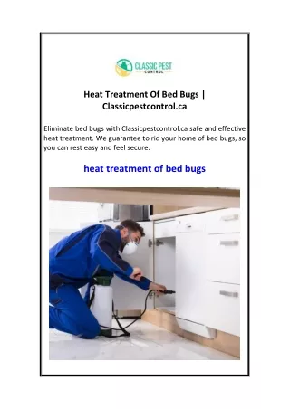 Heat Treatment Of Bed Bugs  Classicpestcontrol.ca