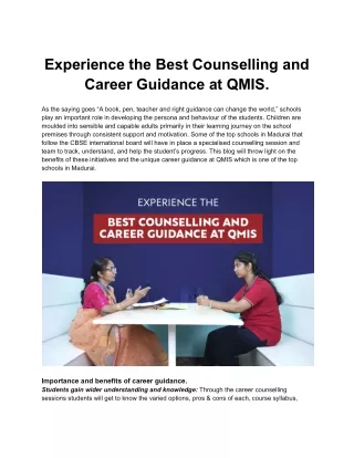 Experience the Best Counselling and Career Guidance at QMIS
