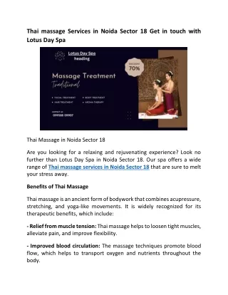 Thai massage in Noida Sector 18 Get in touch with Lotus Day Spa