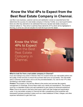 Know the Vital 4Ps to Expect from the Best Real Estate Company in Chennai